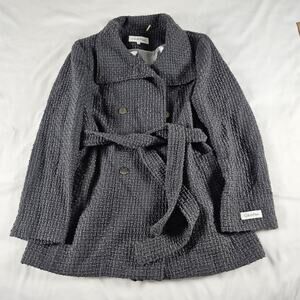 NWT Calvin Klein Gray Wool Waffle-Textured Double Breasted Lined Coat Size L